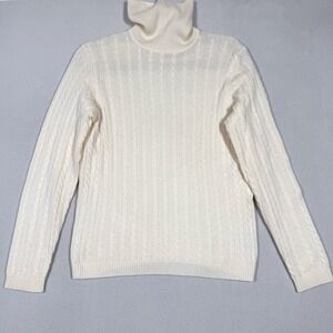 Charter Club Cashmere Sweater Womens Small Cable Knit Turtleneck Cream Cozy